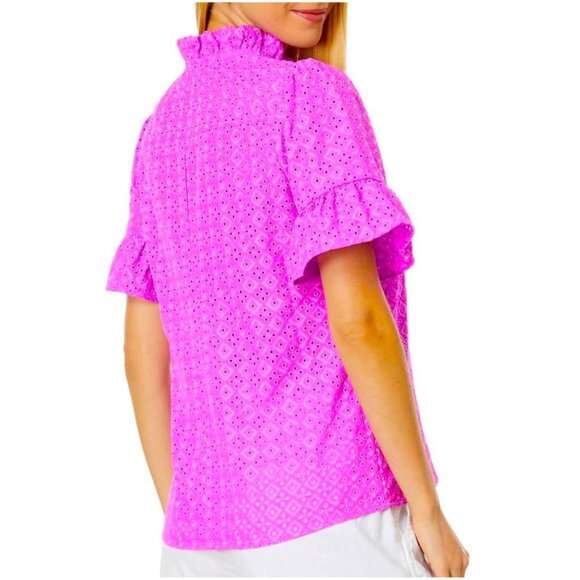 Lilly Pulitzer Calynn Eyelet Button Down Blouse Size-4 Wild Fuchsia - Picture 3 of 11